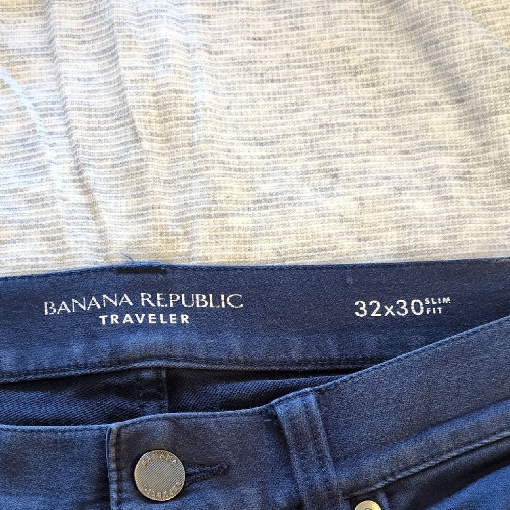 Banana Republic Traveler Pants Navy Slim Fit 32x30 Stretch Italian Cotton - Picture 3 of 7